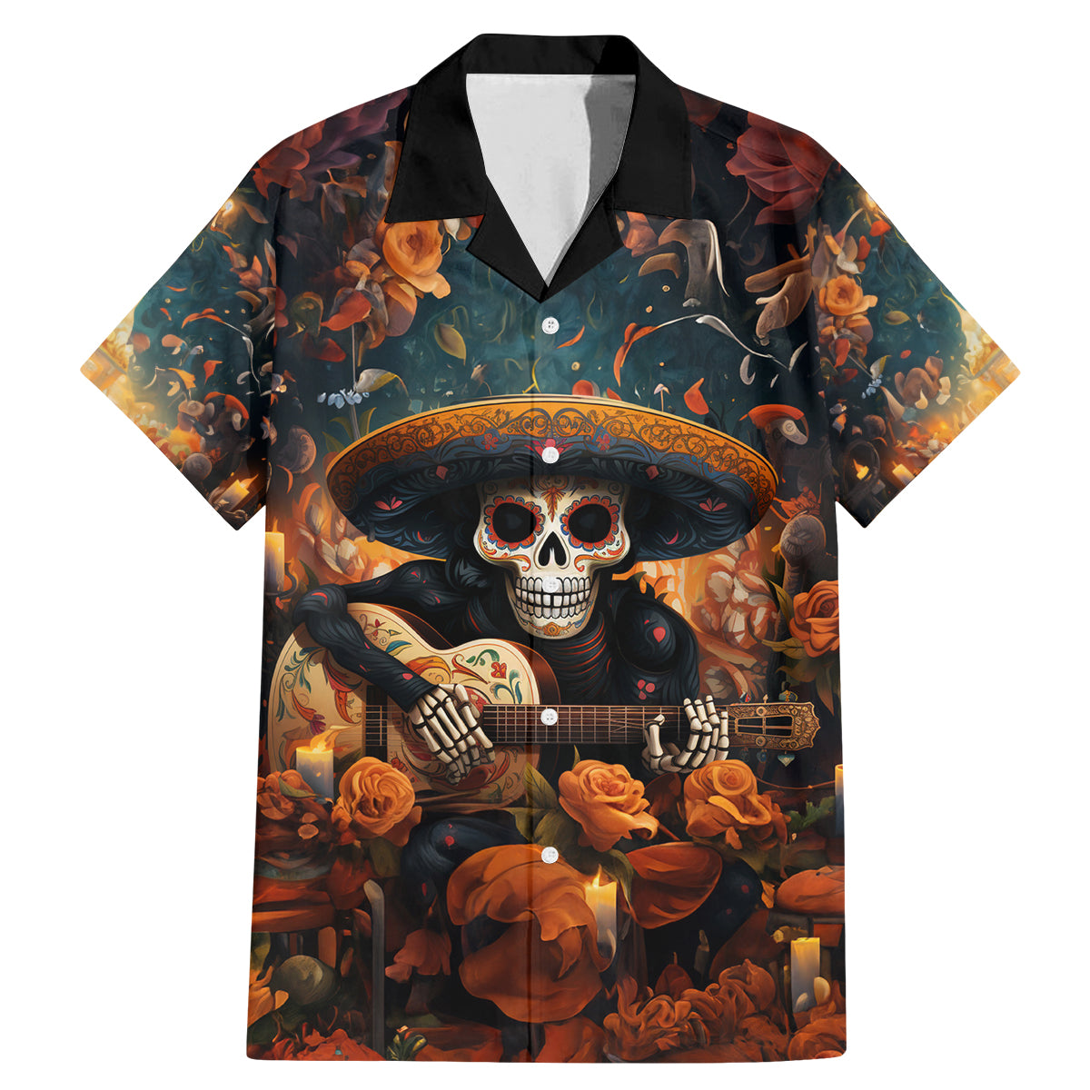 Day of Dead Skull Family Matching Mermaid Dress and Hawaiian Shirt Sugar Skull Musican - Wonder Print Shop