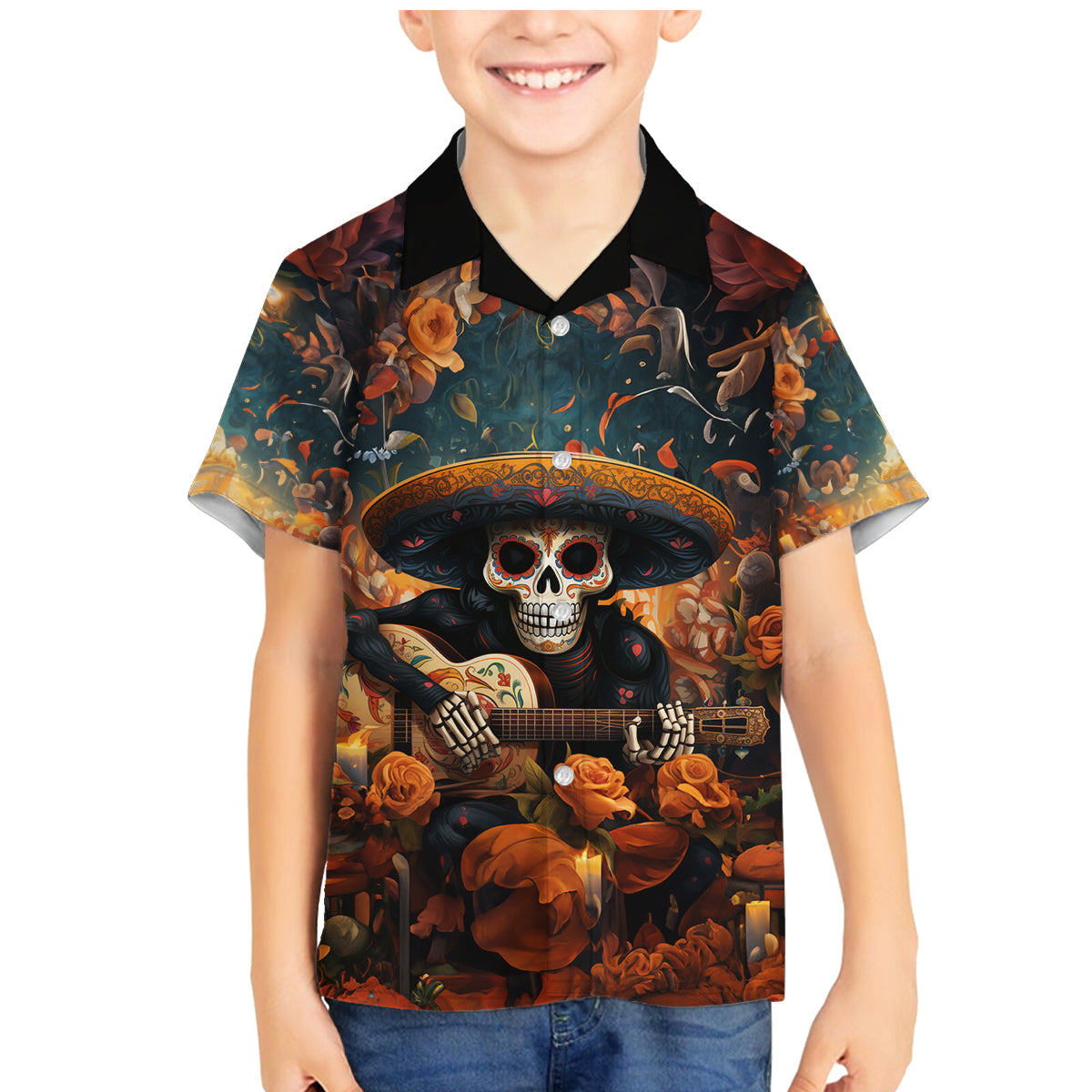 Day of Dead Skull Family Matching Mermaid Dress and Hawaiian Shirt Sugar Skull Musican - Wonder Print Shop