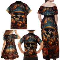 Day of Dead Skull Family Matching Off Shoulder Maxi Dress and Hawaiian Shirt Sugar Skull Musican - Wonder Print Shop