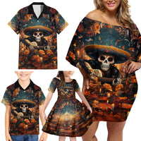 Day of Dead Skull Family Matching Off Shoulder Short Dress and Hawaiian Shirt Sugar Skull Musican - Wonder Print Shop