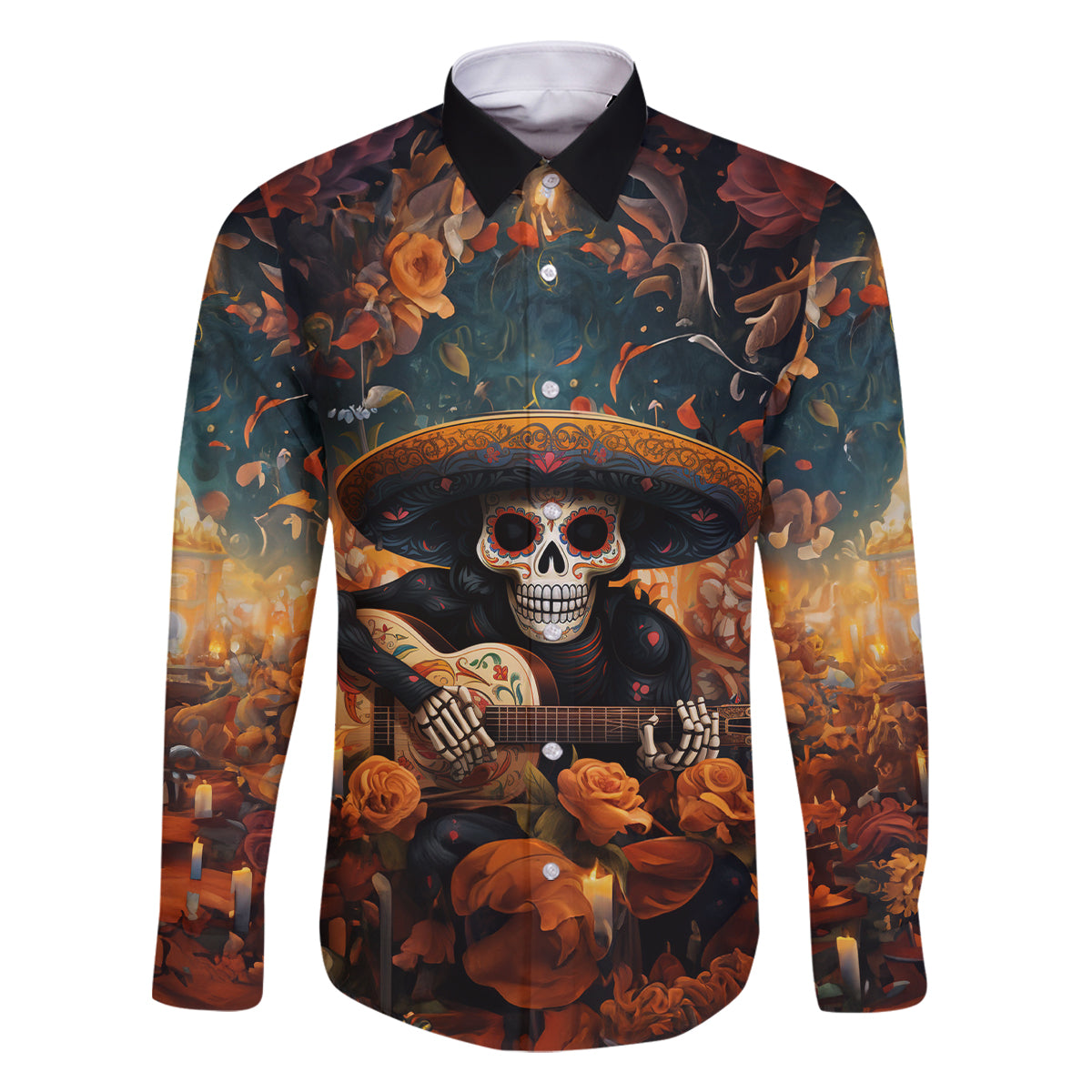 Day of Dead Skull Family Matching Off Shoulder Short Dress and Hawaiian Shirt Sugar Skull Musican - Wonder Print Shop