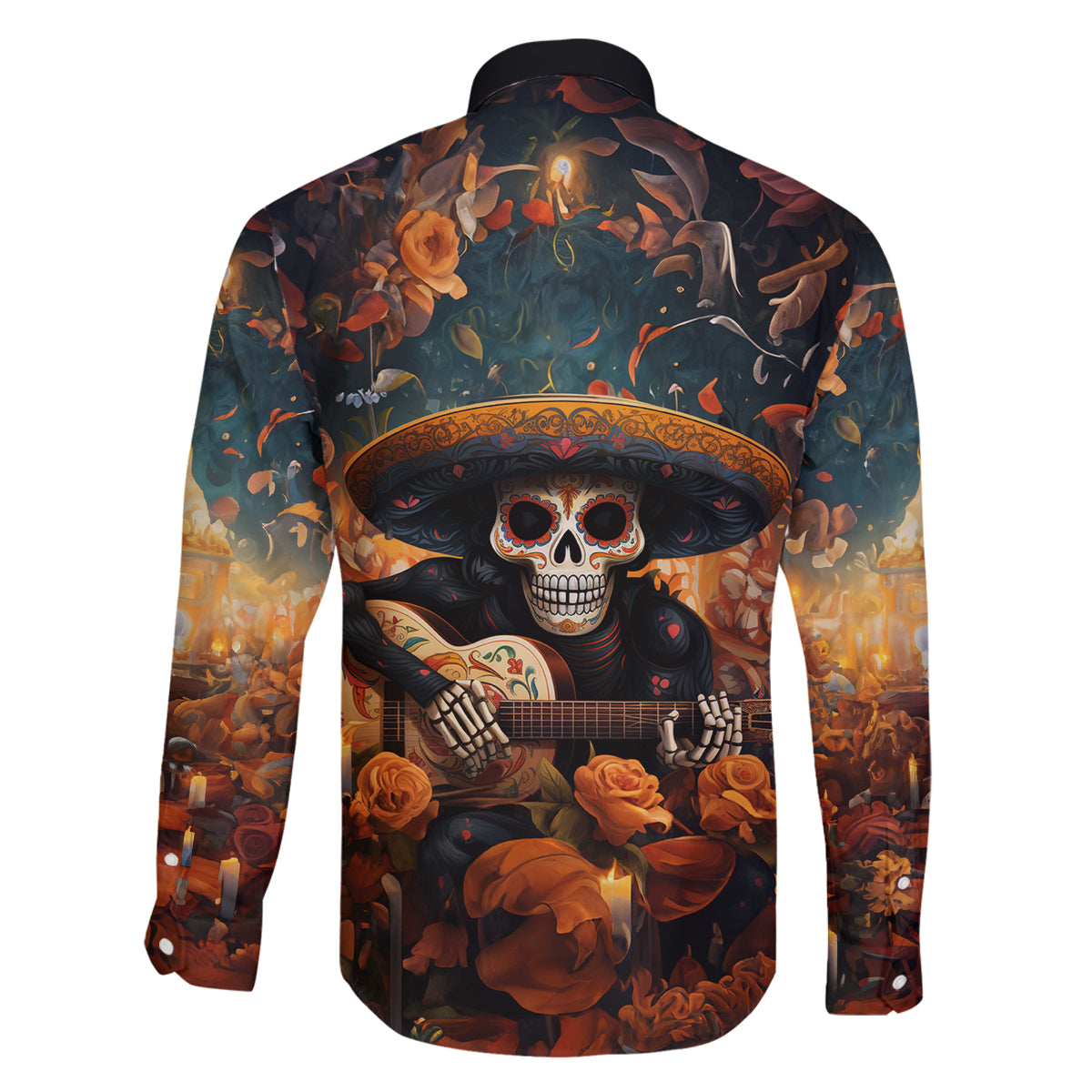 Day of Dead Skull Family Matching Off Shoulder Short Dress and Hawaiian Shirt Sugar Skull Musican - Wonder Print Shop