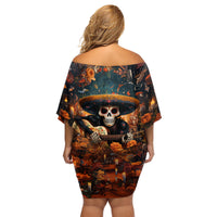 Day of Dead Skull Family Matching Off Shoulder Short Dress and Hawaiian Shirt Sugar Skull Musican - Wonder Print Shop