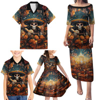Day of Dead Skull Family Matching Puletasi Dress and Hawaiian Shirt Sugar Skull Musican - Wonder Print Shop