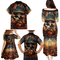 Day of Dead Skull Family Matching Puletasi Dress and Hawaiian Shirt Sugar Skull Musican - Wonder Print Shop
