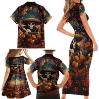 Day of Dead Skull Family Matching Short Sleeve Bodycon Dress and Hawaiian Shirt Sugar Skull Musican - Wonder Print Shop