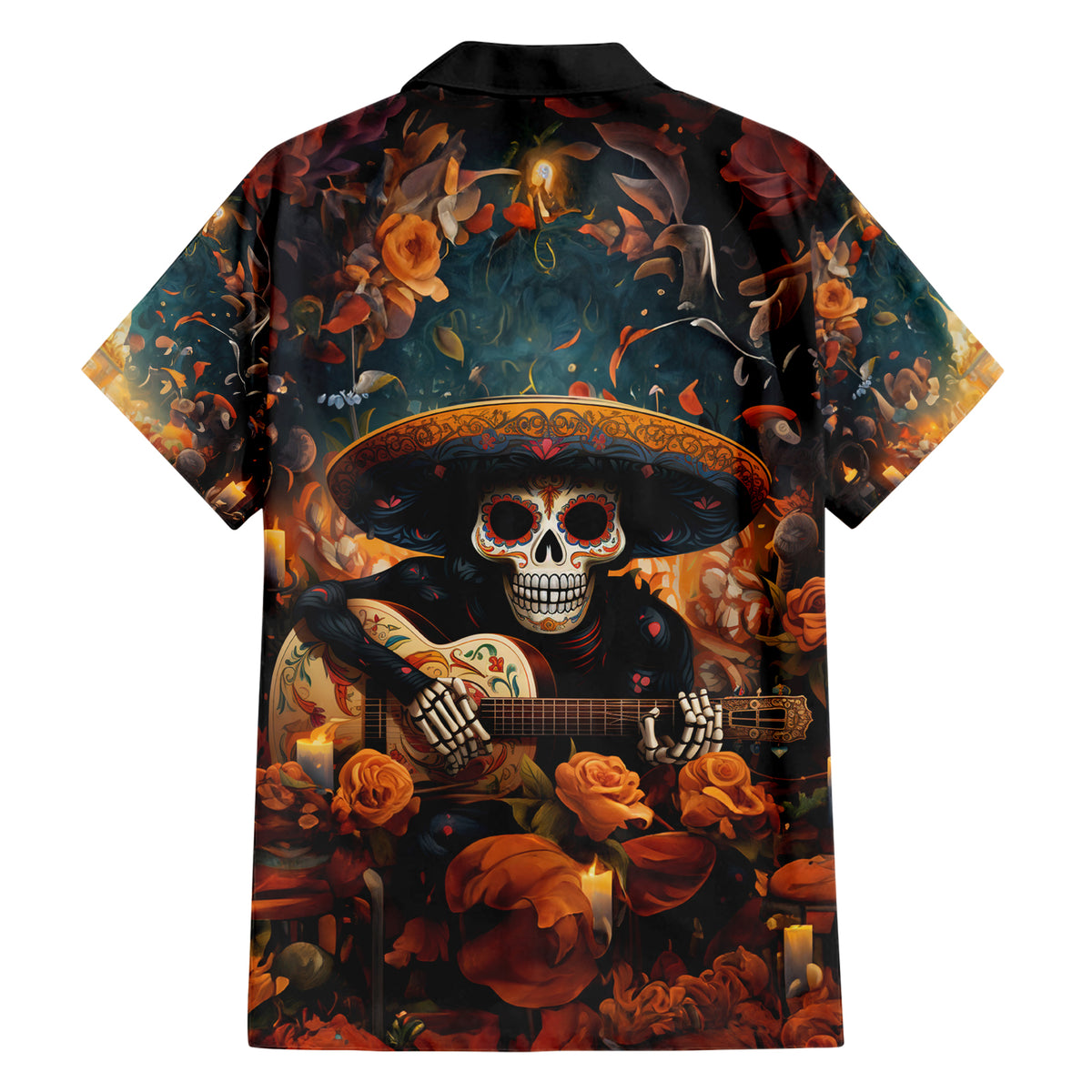 Day of Dead Skull Family Matching Short Sleeve Bodycon Dress and Hawaiian Shirt Sugar Skull Musican - Wonder Print Shop