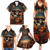 Day of Dead Skull Family Matching Summer Maxi Dress and Hawaiian Shirt Sugar Skull Musican - Wonder Print Shop