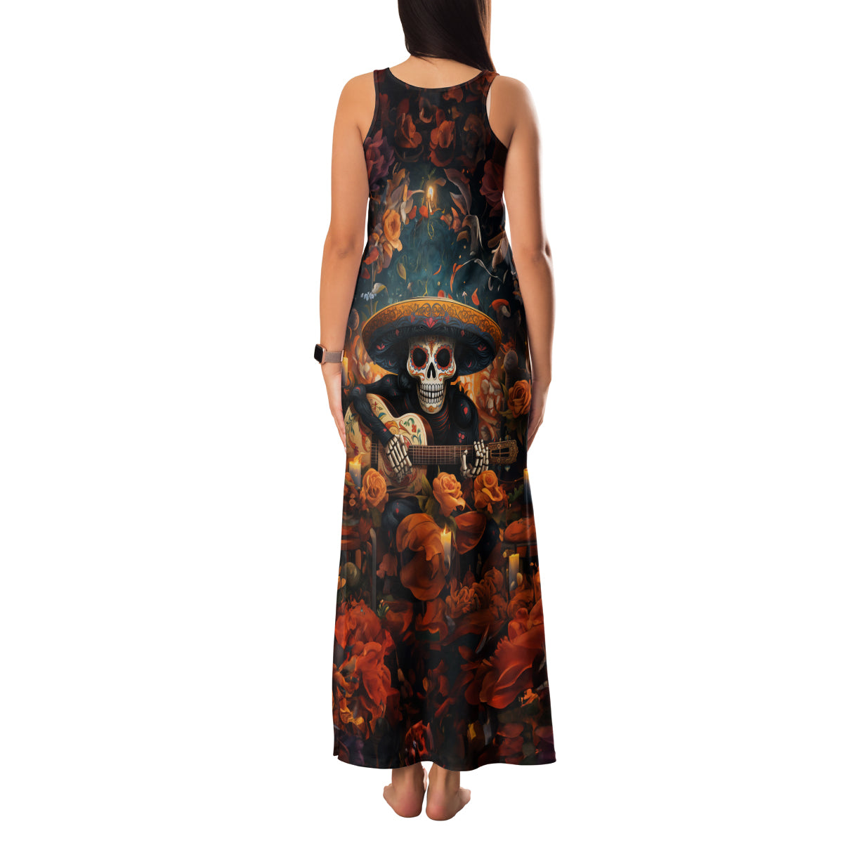 Day of Dead Skull Family Matching Tank Maxi Dress and Hawaiian Shirt Sugar Skull Musican - Wonder Print Shop