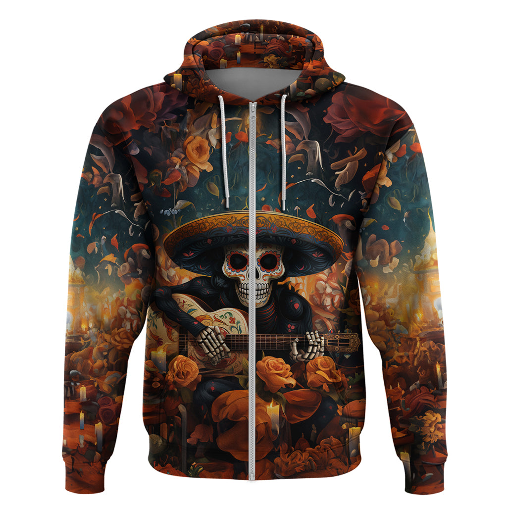 Day of Dead Skull Hoodie Sugar Skull Musican - Wonder Print Shop