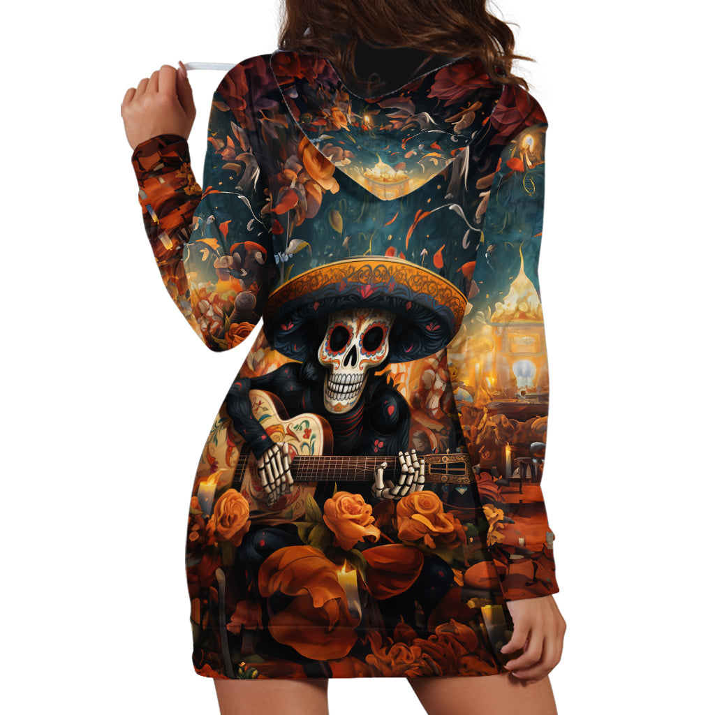 Day of Dead Skull Hoodie Dress Sugar Skull Musican - Wonder Print Shop