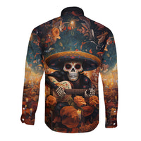 Day of Dead Skull Long Sleeve Button Shirt Sugar Skull Musican - Wonder Print Shop