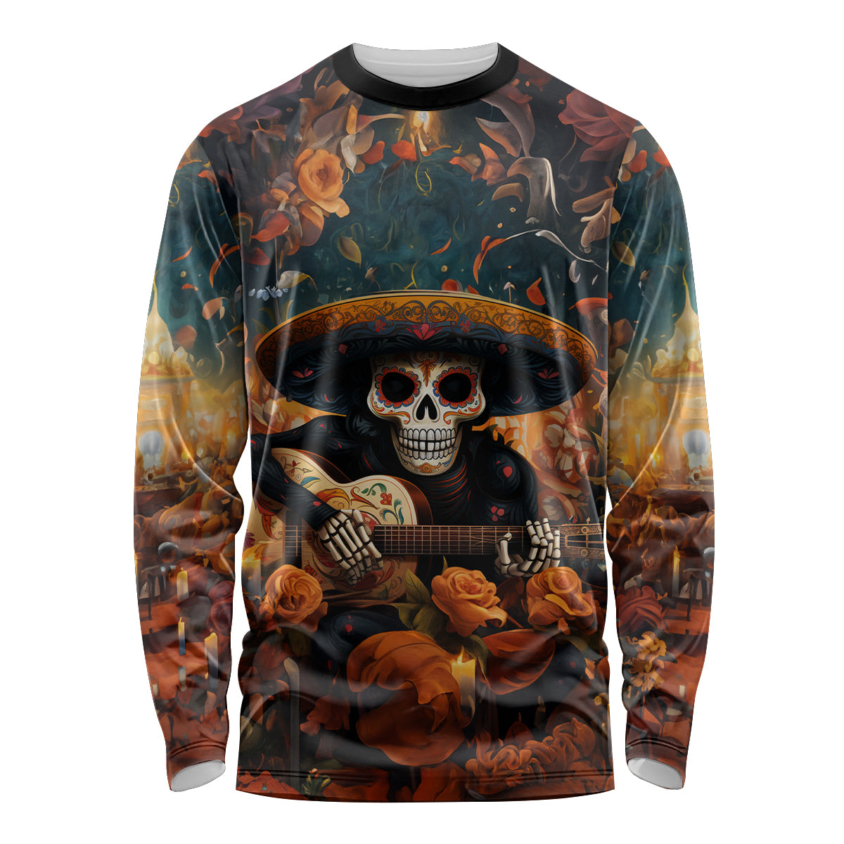 Day of Dead Skull Long Sleeve Shirt Sugar Skull Musican - Wonder Print Shop