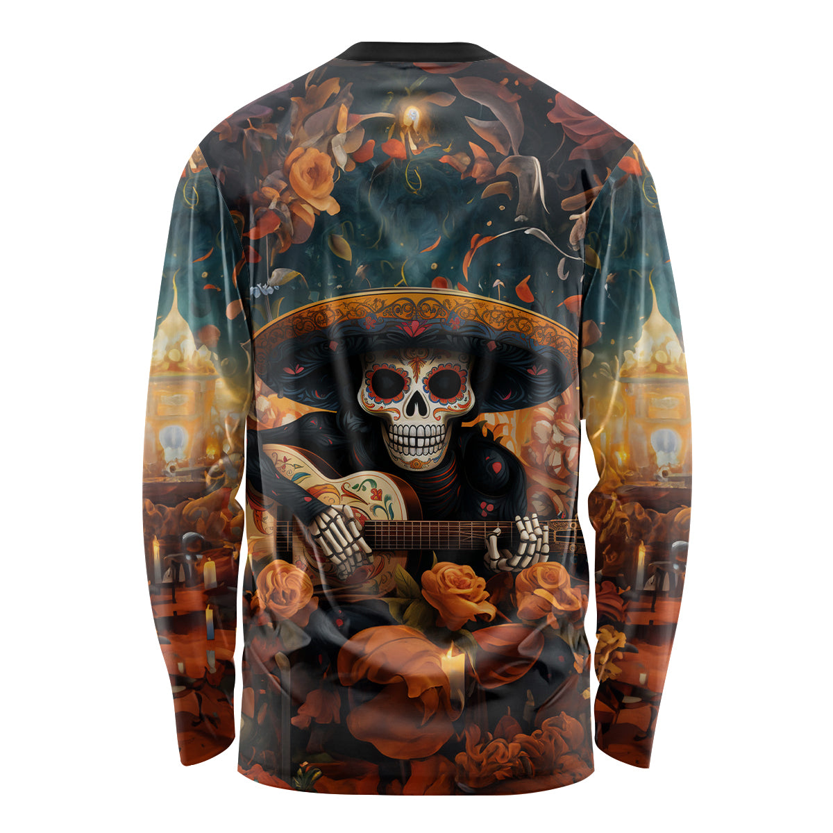 Day of Dead Skull Long Sleeve Shirt Sugar Skull Musican - Wonder Print Shop