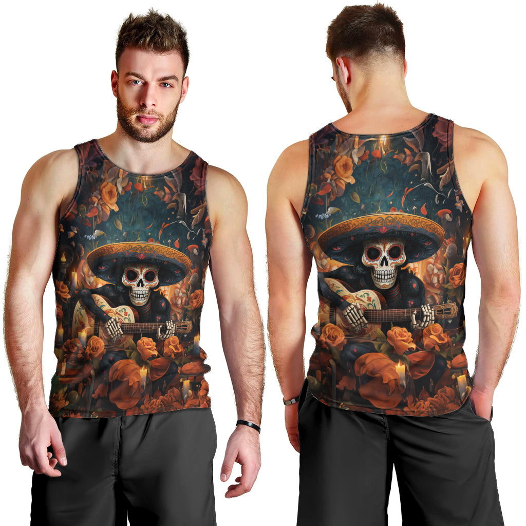 Day of Dead Skull Men Tank Top Sugar Skull Musican - Wonder Print Shop
