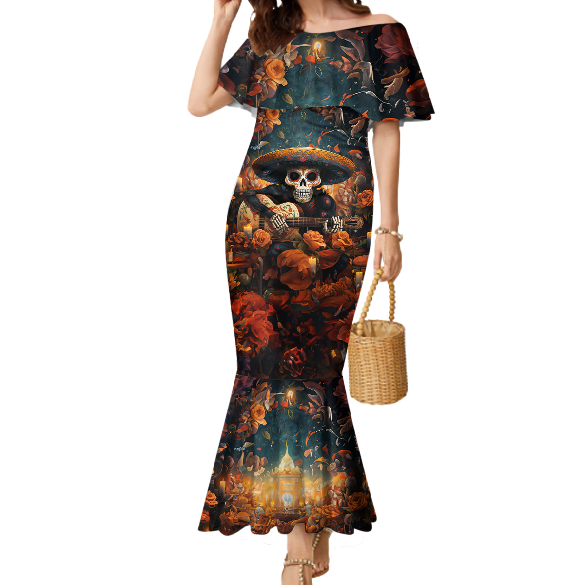 Day of Dead Skull Mermaid Dress Sugar Skull Musican - Wonder Print Shop