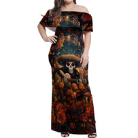 Day of Dead Skull Off Shoulder Maxi Dress Sugar Skull Musican - Wonder Print Shop