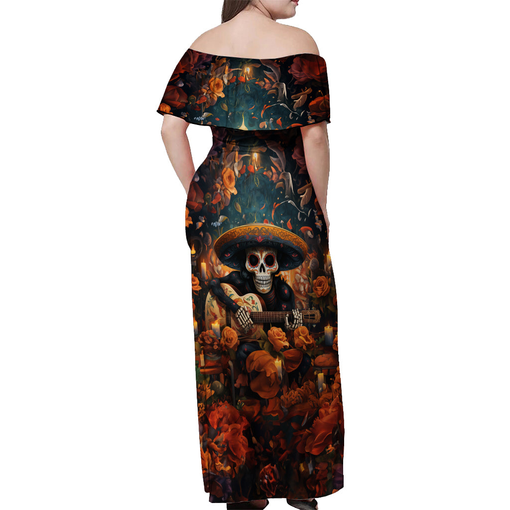 Day of Dead Skull Off Shoulder Maxi Dress Sugar Skull Musican - Wonder Print Shop