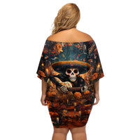 Day of Dead Skull Off Shoulder Short Dress Sugar Skull Musican - Wonder Print Shop