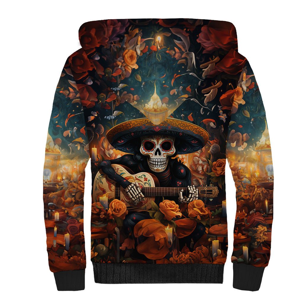 Day of Dead Skull Sherpa Hoodie Sugar Skull Musican - Wonder Print Shop
