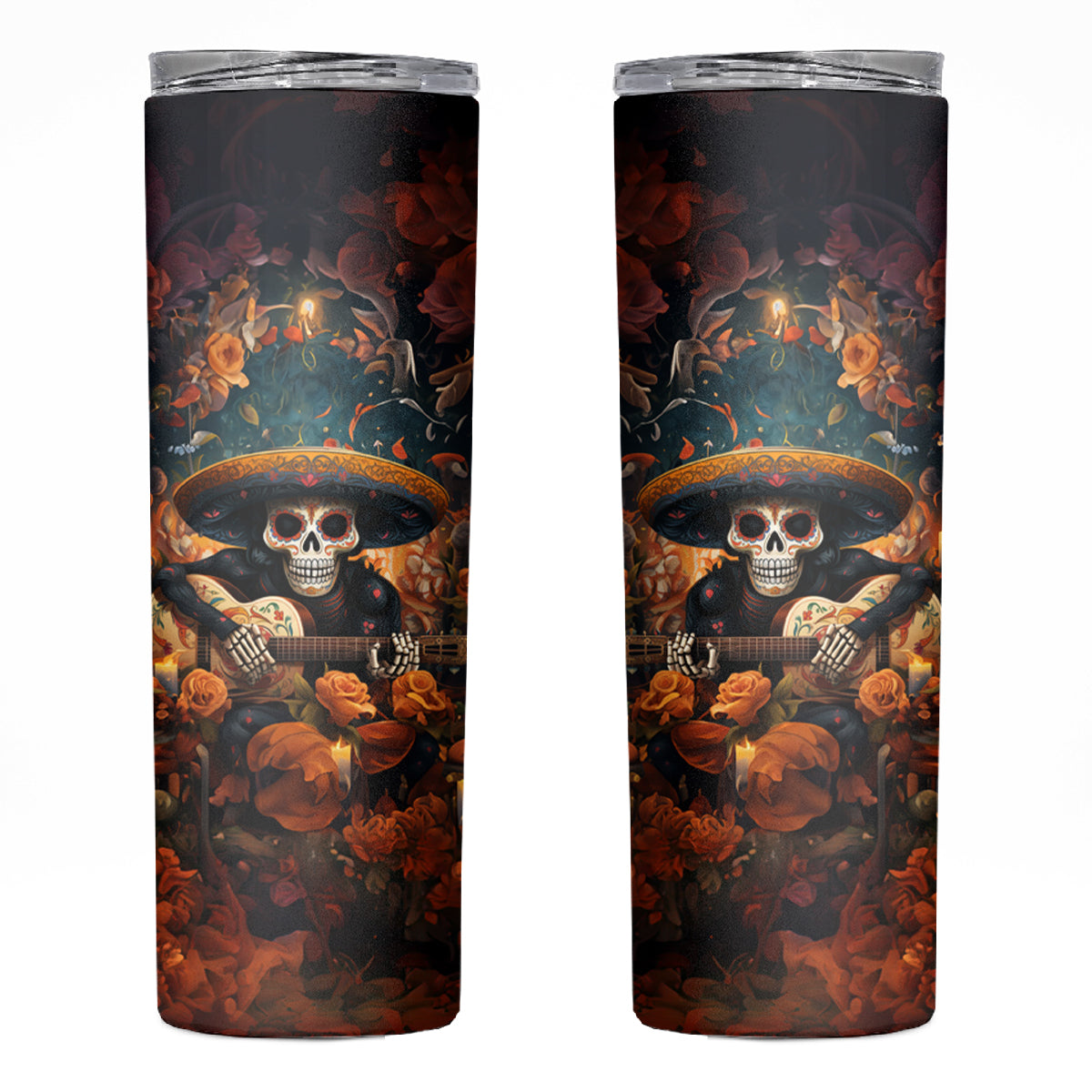 Day of Dead Skull Skinny Tumbler Sugar Skull Musican - Wonder Print Shop