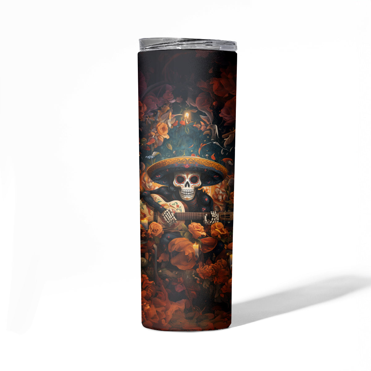 Day of Dead Skull Skinny Tumbler Sugar Skull Musican - Wonder Print Shop