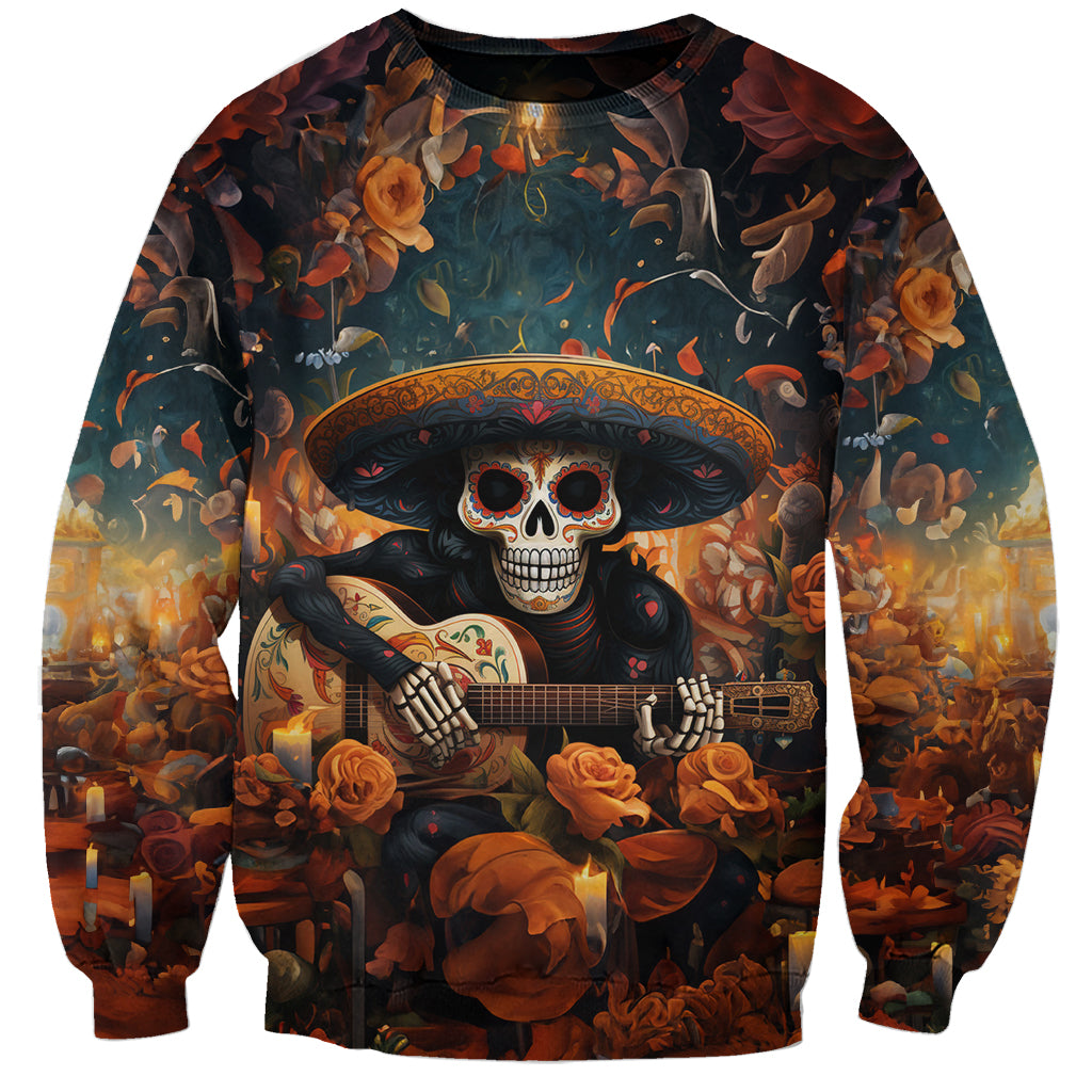 Day of Dead Skull Sweatshirt Sugar Skull Musican - Wonder Print Shop