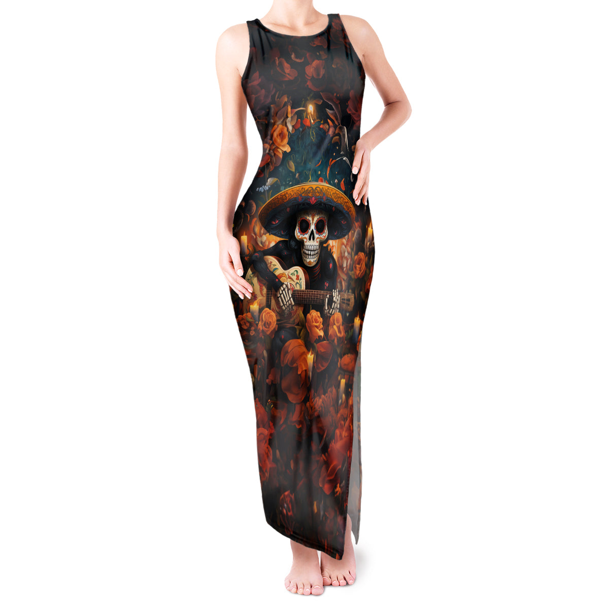 Day of Dead Skull Tank Maxi Dress Sugar Skull Musican - Wonder Print Shop