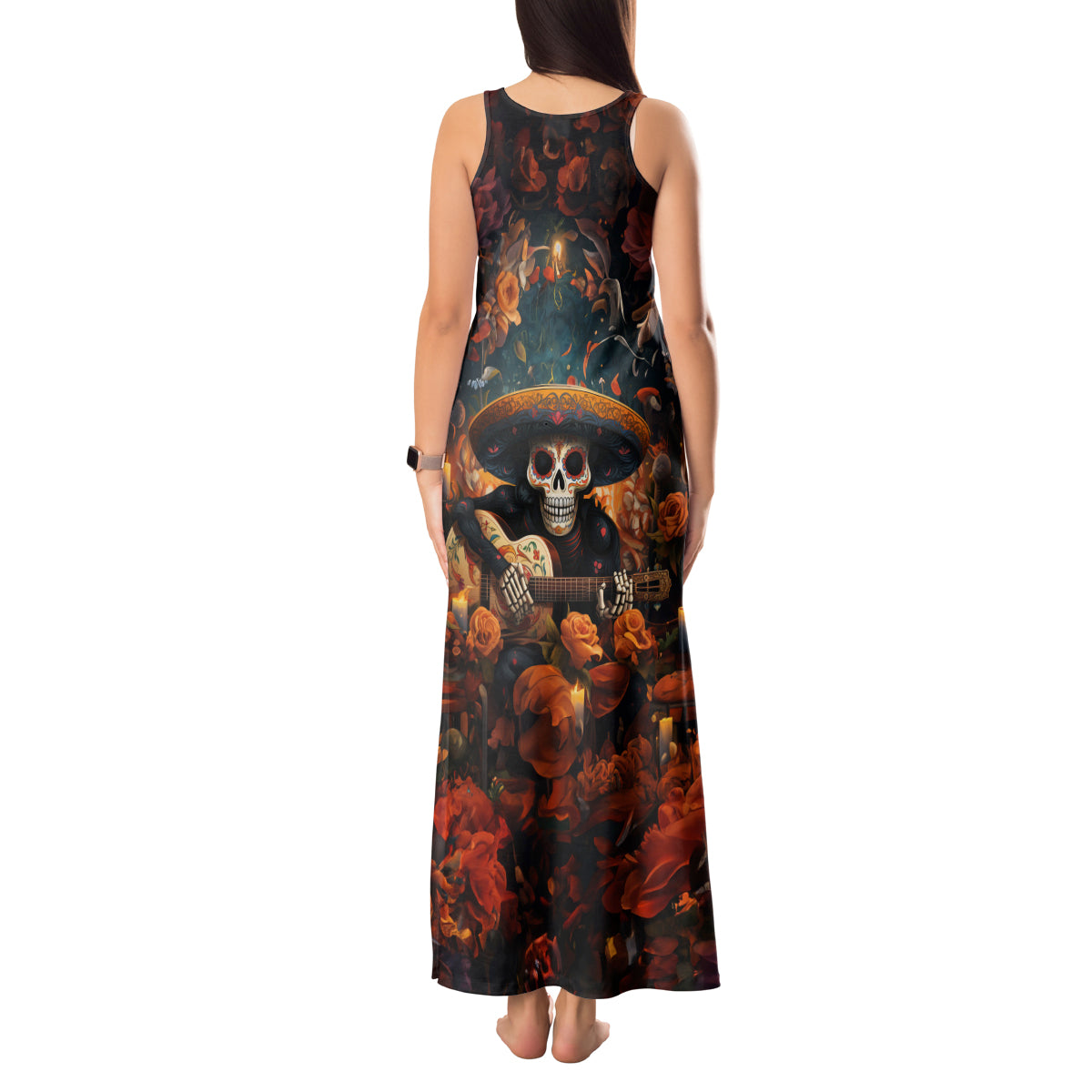 Day of Dead Skull Tank Maxi Dress Sugar Skull Musican - Wonder Print Shop