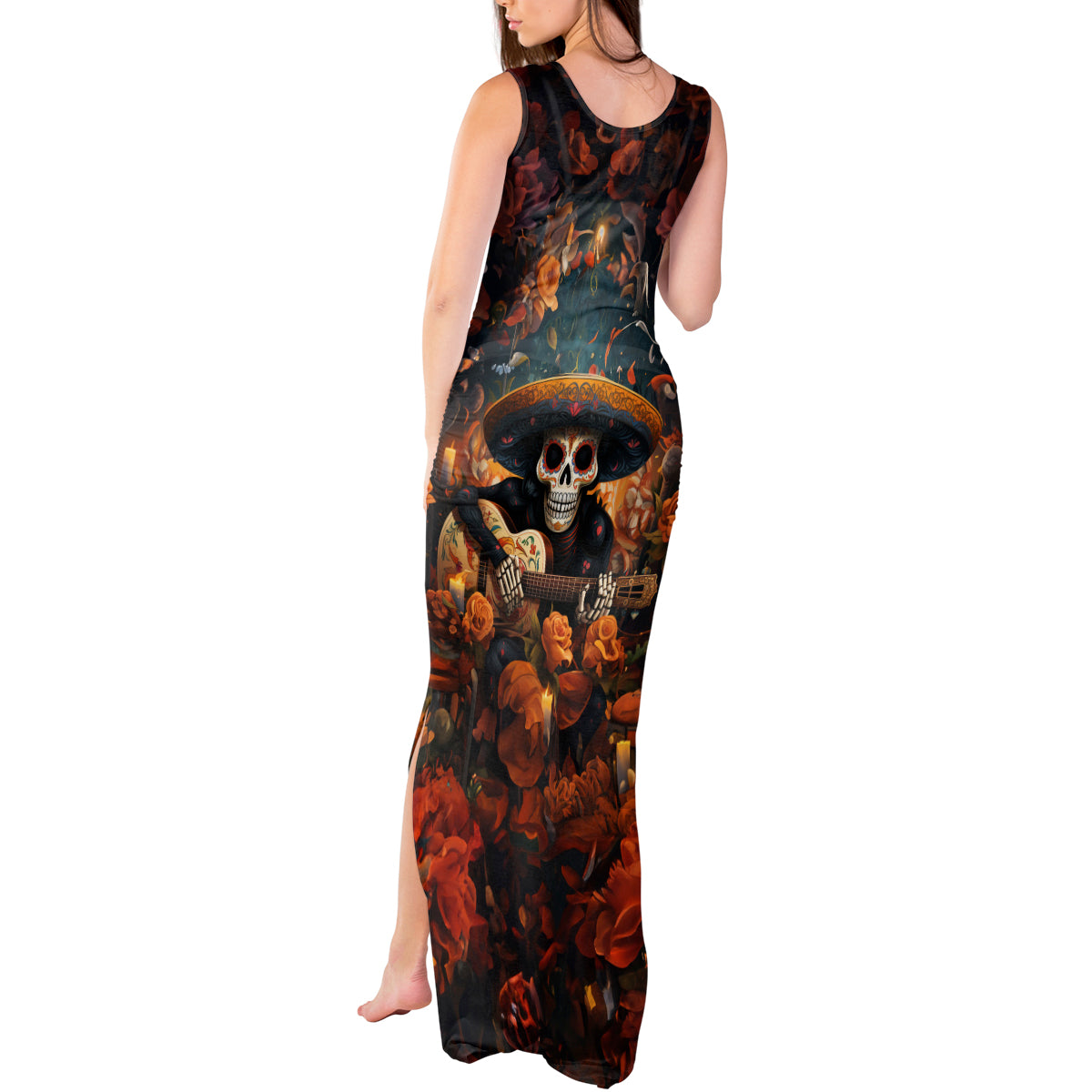 Day of Dead Skull Tank Maxi Dress Sugar Skull Musican - Wonder Print Shop