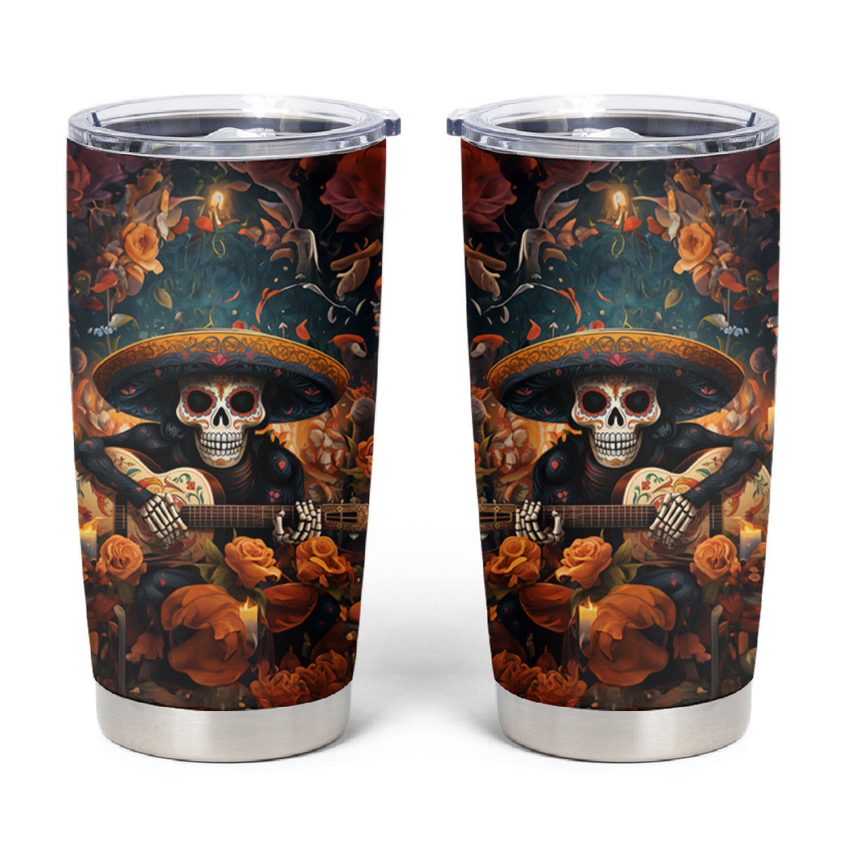Day of Dead Skull Tumbler Cup Sugar Skull Musican - Wonder Print Shop