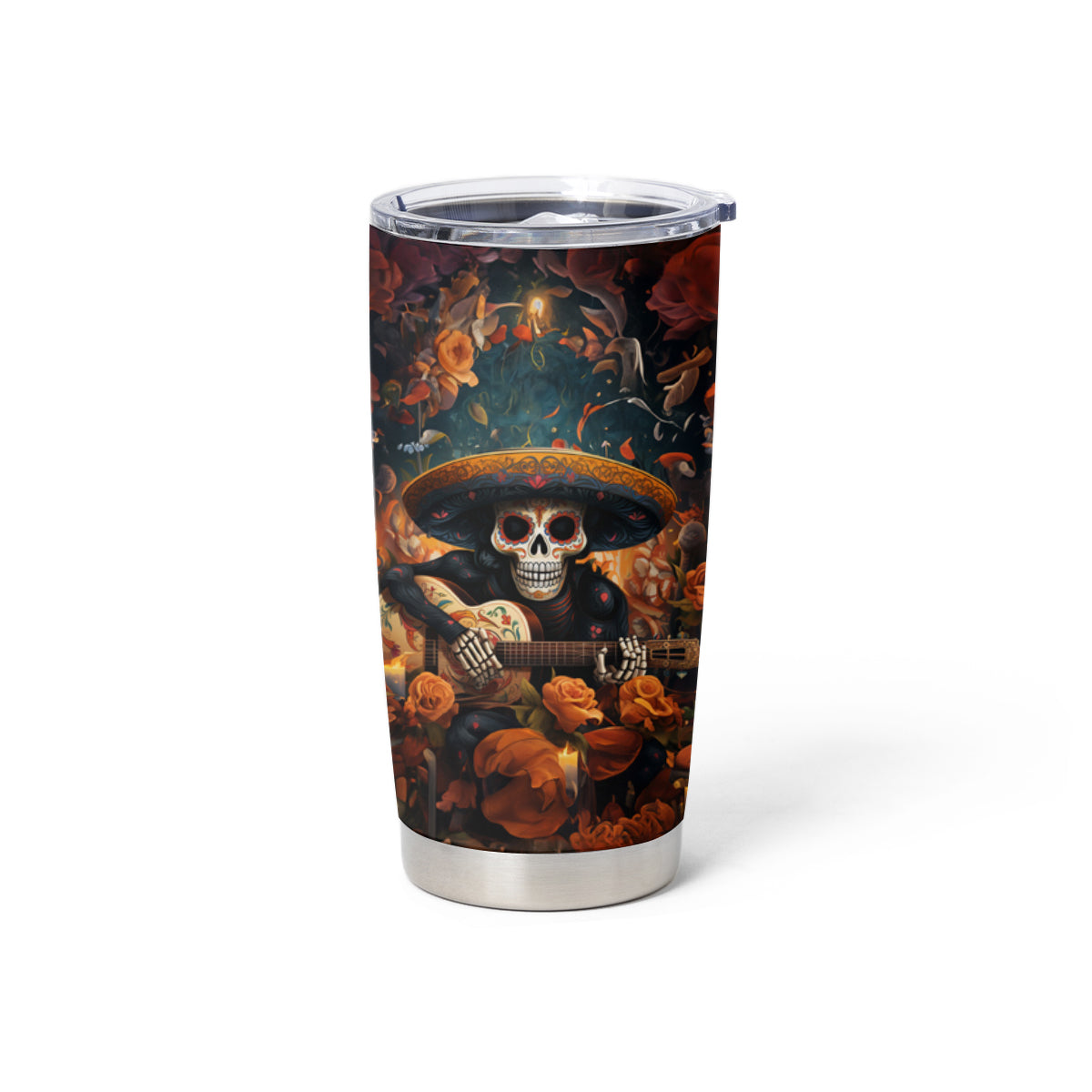 Day of Dead Skull Tumbler Cup Sugar Skull Musican - Wonder Print Shop