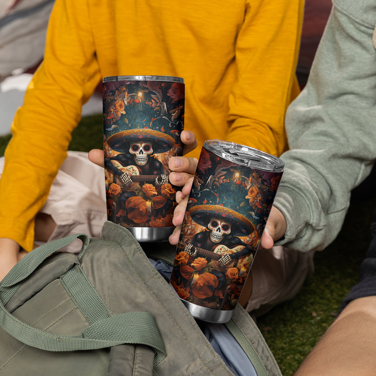 Day of Dead Skull Tumbler Cup Sugar Skull Musican - Wonder Print Shop