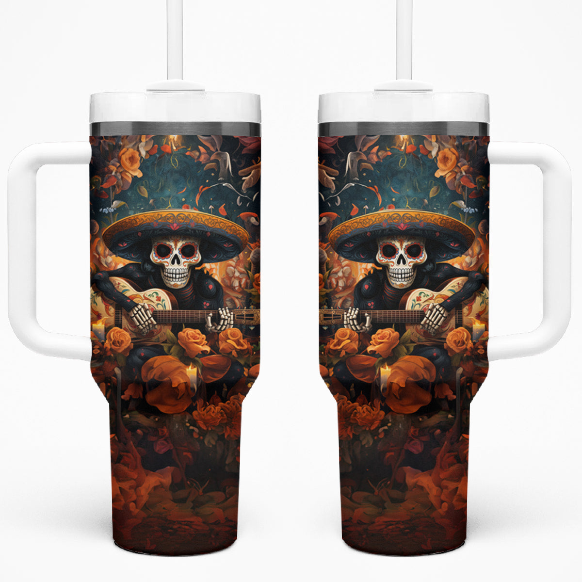 Day of Dead Skull Tumbler With Handle Sugar Skull Musican - Wonder Print Shop