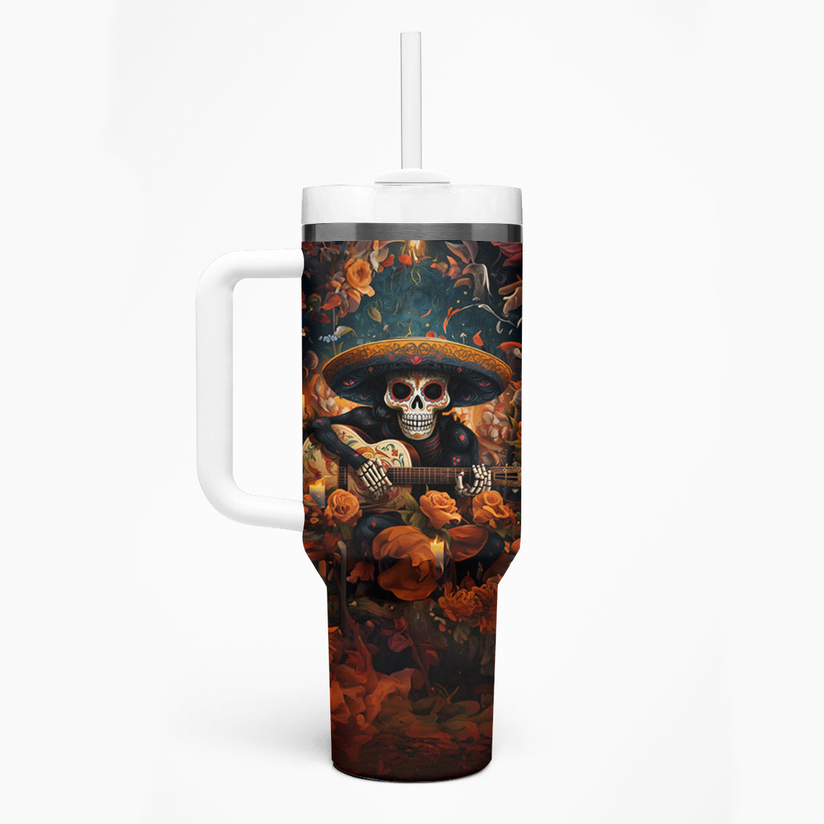 Day of Dead Skull Tumbler With Handle Sugar Skull Musican - Wonder Print Shop