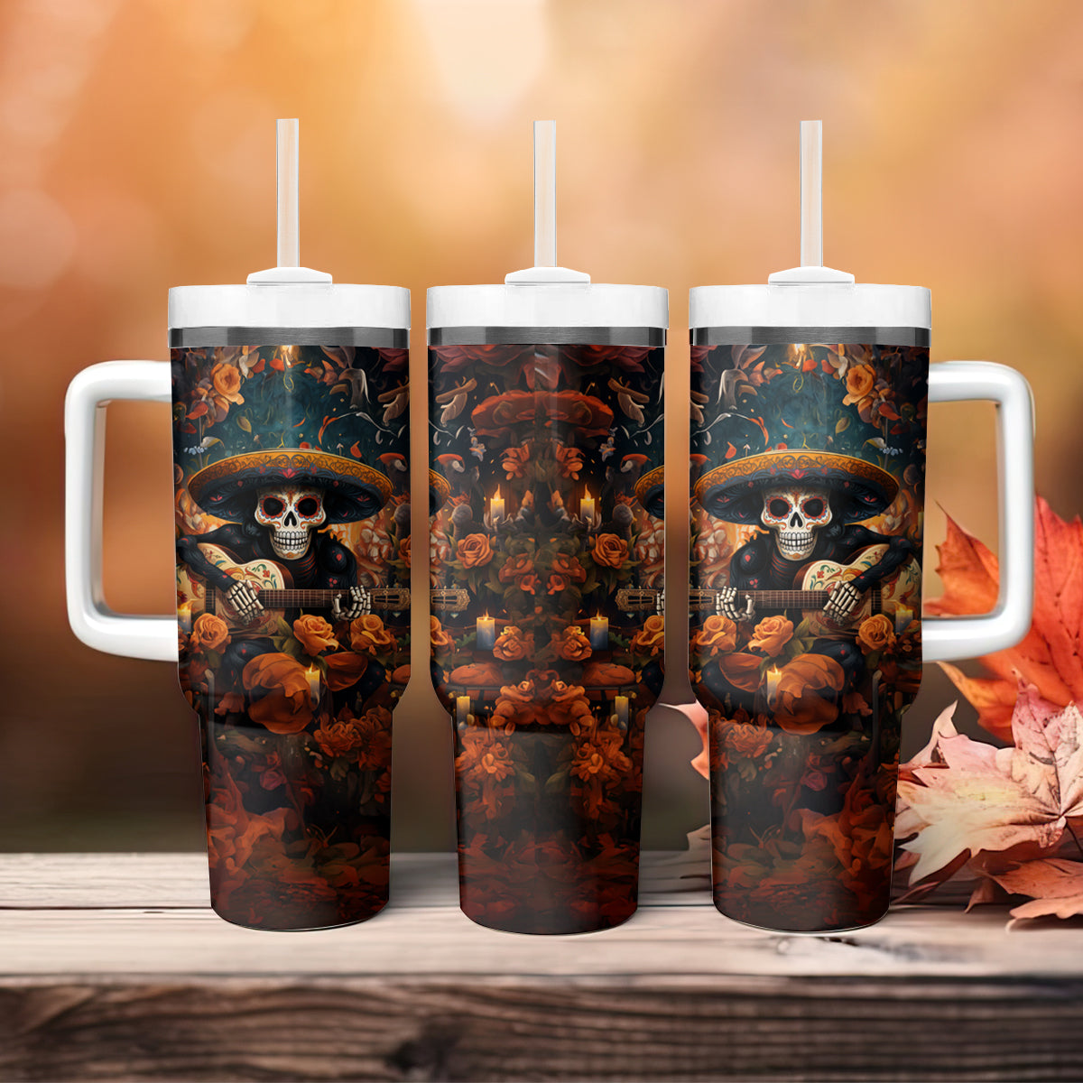 Day of Dead Skull Tumbler With Handle Sugar Skull Musican - Wonder Print Shop