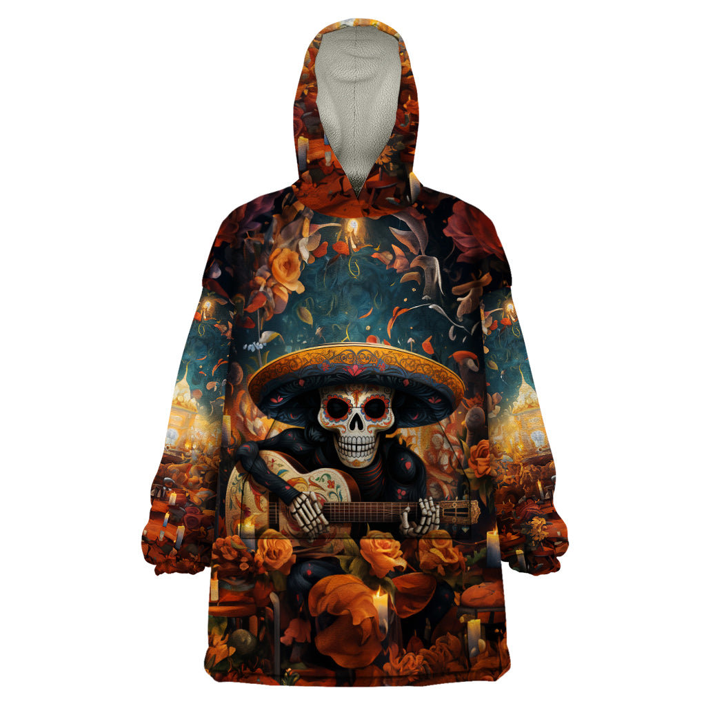Day of Dead Skull Wearable Blanket Hoodie Sugar Skull Musican - Wonder Print Shop