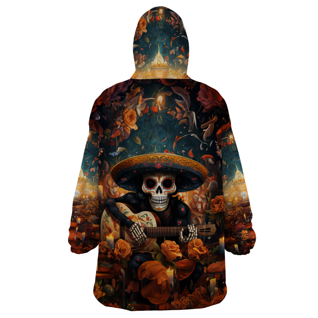 Day of Dead Skull Wearable Blanket Hoodie Sugar Skull Musican - Wonder Print Shop