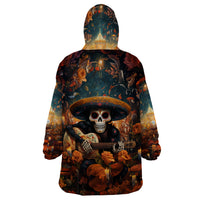 Day of Dead Skull Wearable Blanket Hoodie Sugar Skull Musican - Wonder Print Shop