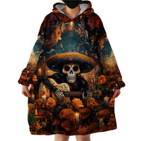 Day of Dead Skull Wearable Blanket Hoodie Sugar Skull Musican - Wonder Print Shop