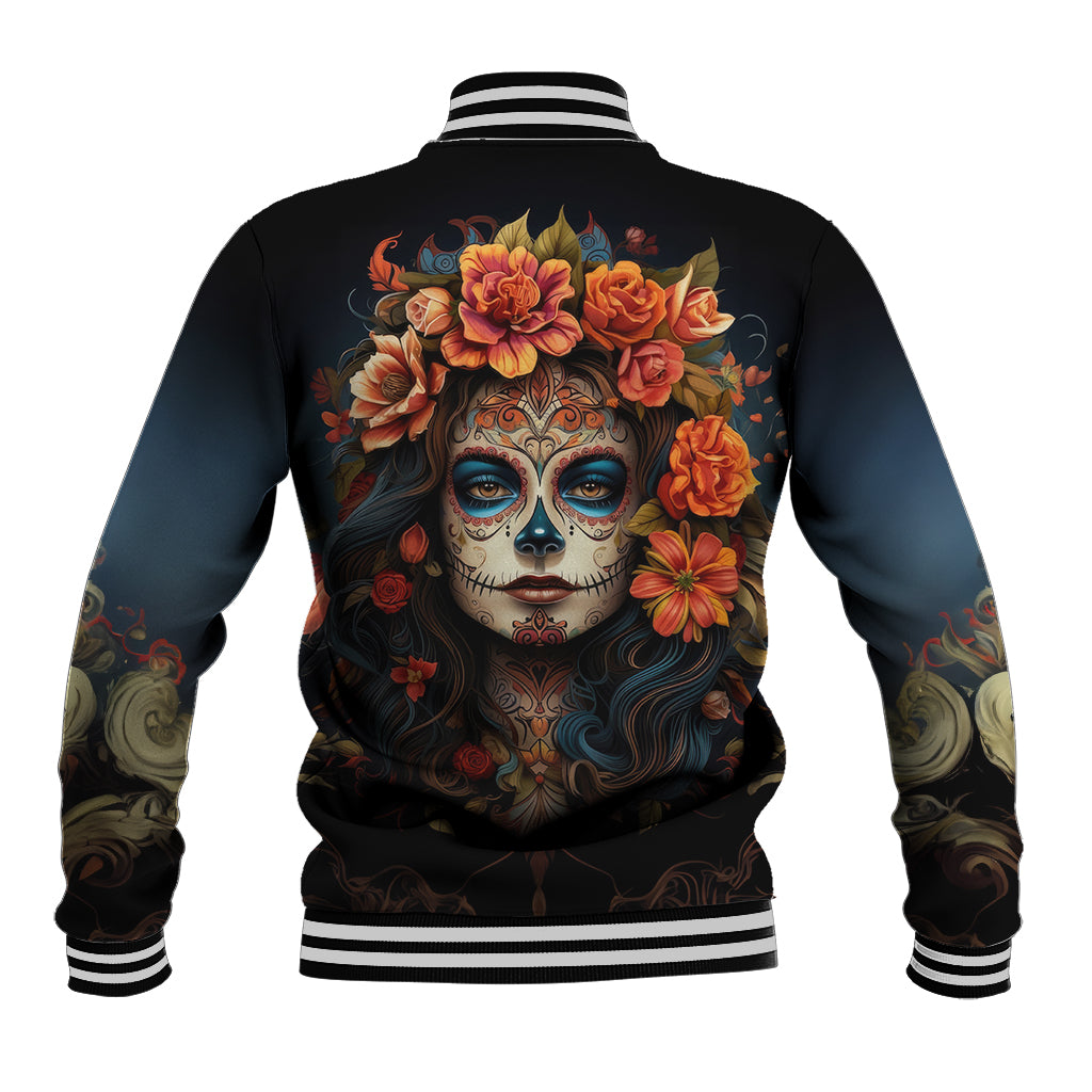 Day of Dead Lady Baseball Jacket Sugar Skull Rose Lady - Wonder Print Shop