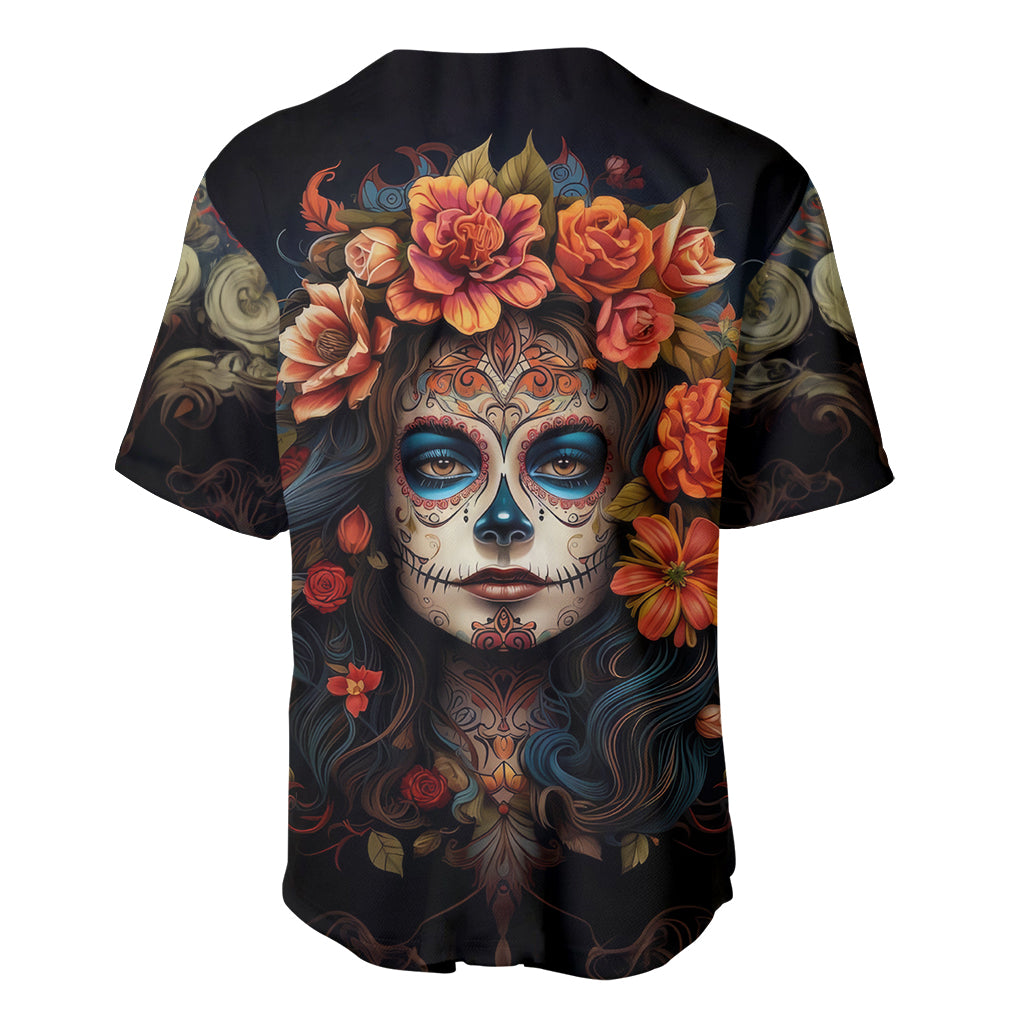 Day of Dead Lady Baseball Jersey Sugar Skull Rose Lady - Wonder Print Shop