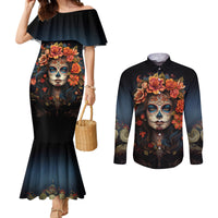 day-of-dead-lady-couples-matching-mermaid-dress-and-long-sleeve-button-shirt-sugar-skull-rose-lady