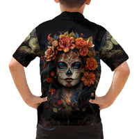 Day of Dead Lady Family Matching Off Shoulder Maxi Dress and Hawaiian Shirt Sugar Skull Rose Lady - Wonder Print Shop