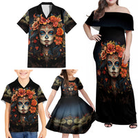 Day of Dead Lady Family Matching Off Shoulder Maxi Dress and Hawaiian Shirt Sugar Skull Rose Lady - Wonder Print Shop