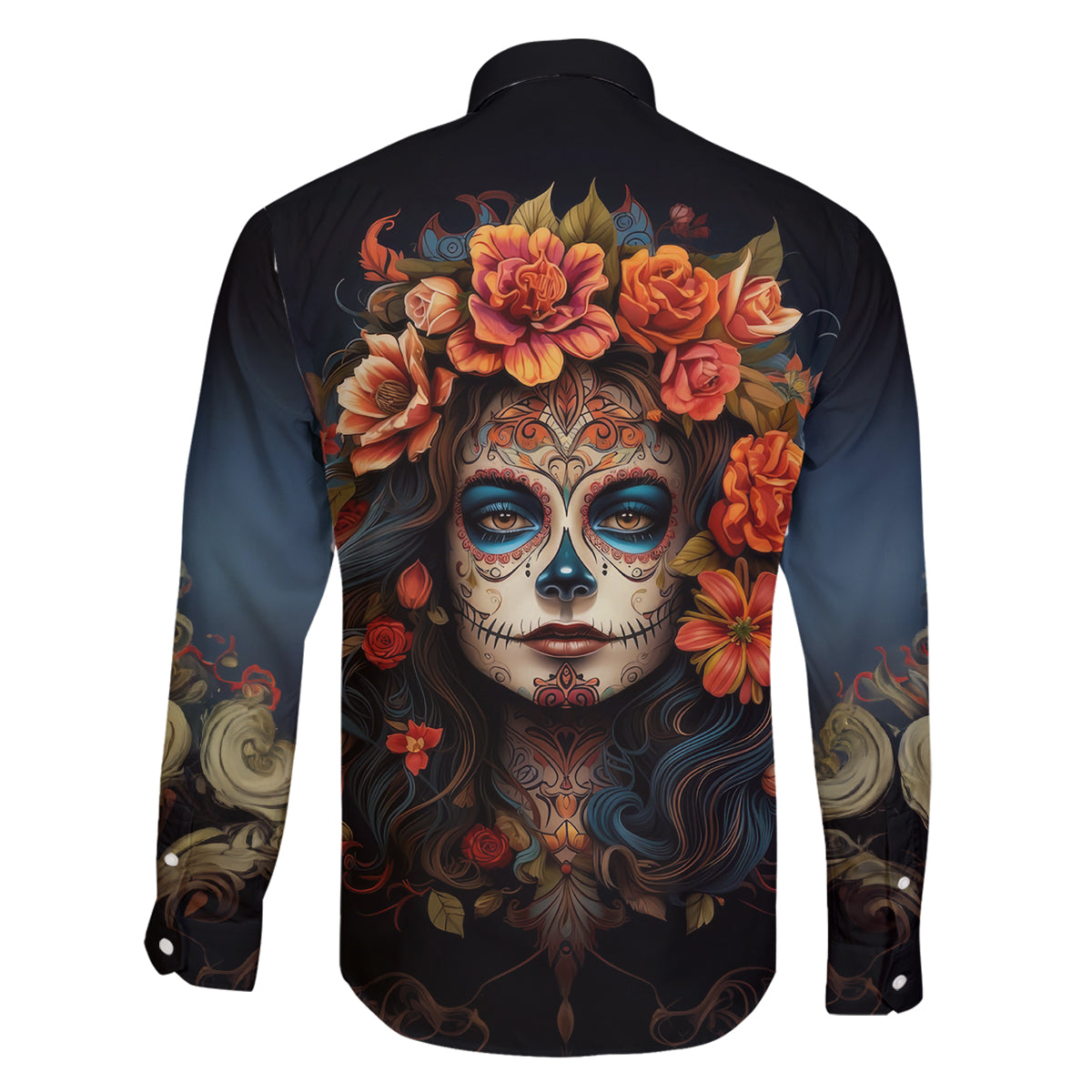 Day of Dead Lady Family Matching Off Shoulder Short Dress and Hawaiian Shirt Sugar Skull Rose Lady - Wonder Print Shop