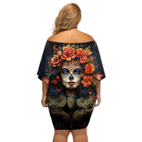 Day of Dead Lady Family Matching Off Shoulder Short Dress and Hawaiian Shirt Sugar Skull Rose Lady - Wonder Print Shop
