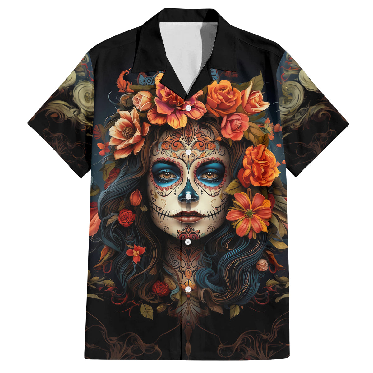 Day of Dead Lady Family Matching Puletasi Dress and Hawaiian Shirt Sugar Skull Rose Lady - Wonder Print Shop