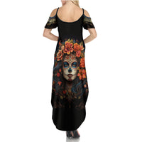 Day of Dead Lady Family Matching Summer Maxi Dress and Hawaiian Shirt Sugar Skull Rose Lady - Wonder Print Shop