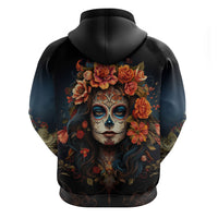 Day of Dead Lady Hoodie Sugar Skull Rose Lady - Wonder Print Shop